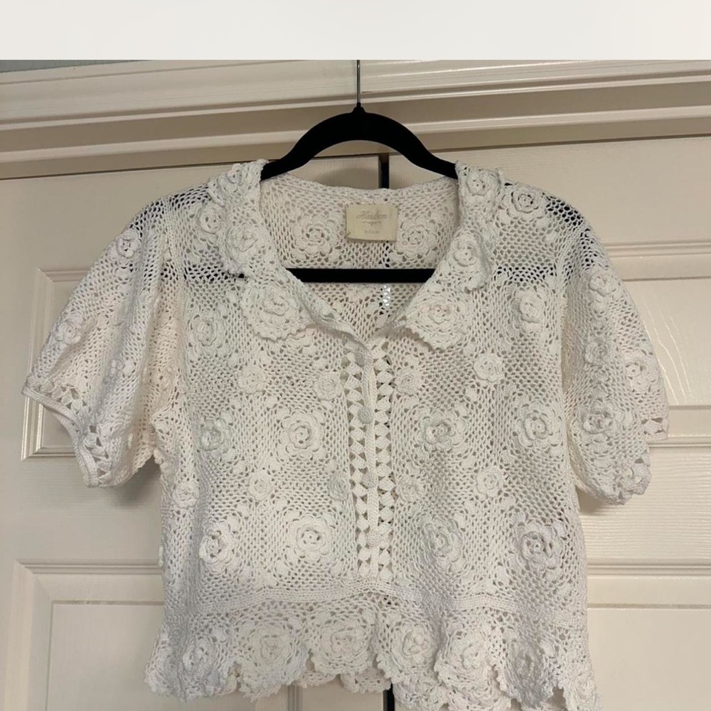 Doen Clemente Hand Knit Crochet Top M/L Pearl